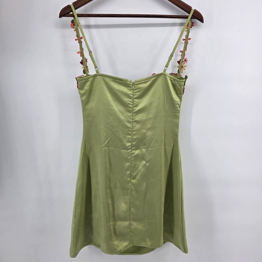Princess Polly Green Satin Floral Embroidered Bustier Mini Dress Sage US 4 fairy - Picture 3 of 10